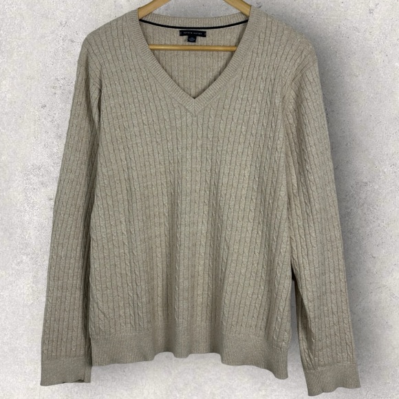 Tommy Hilfiger Cable Knit V-Neck Sweater Size XXL Beige Minimalist Neutral Norm - Picture 9 of 10